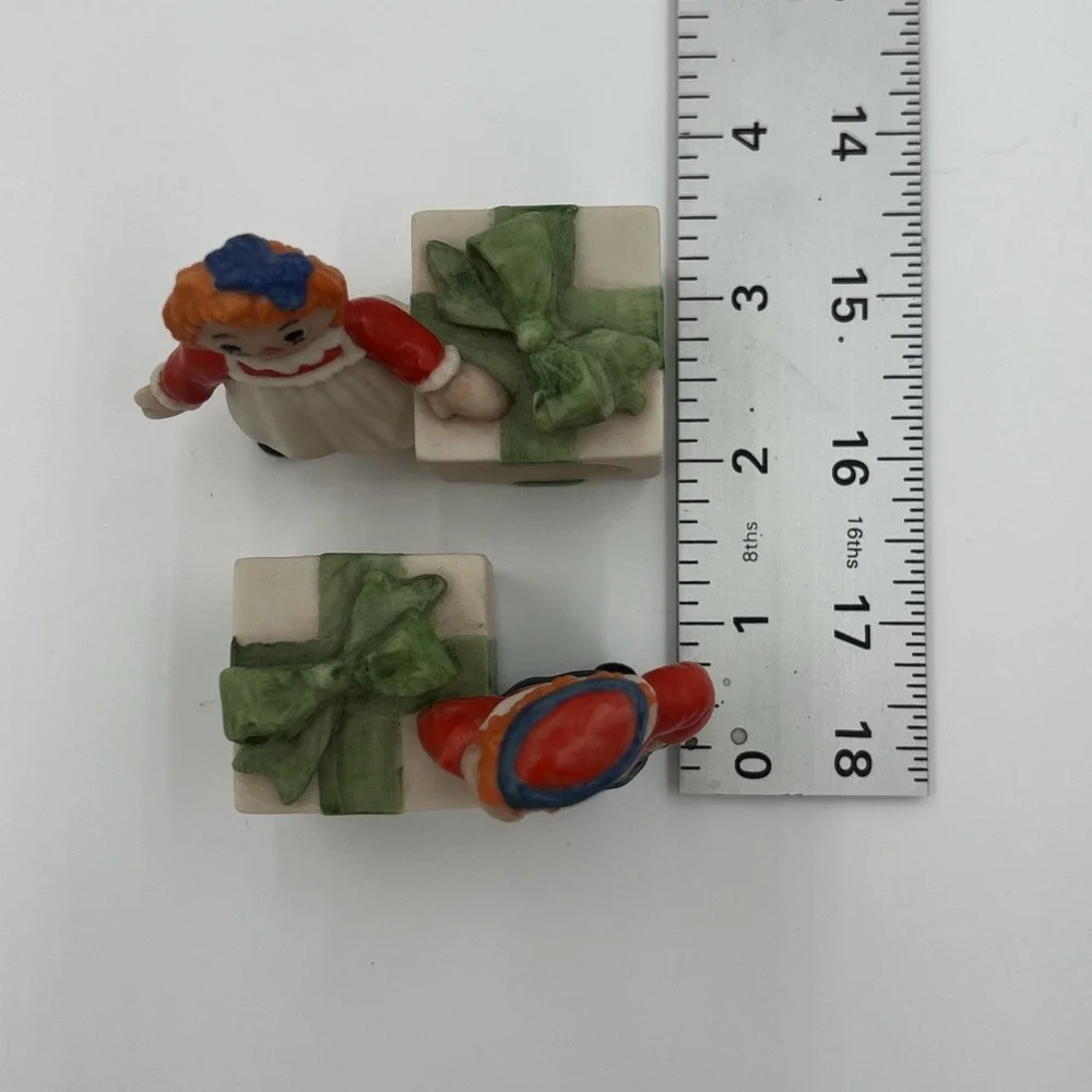 Raggedy Ann and Andy Ceramic Napkin‎ Rings Vintage Christmas Holiday Set of 2